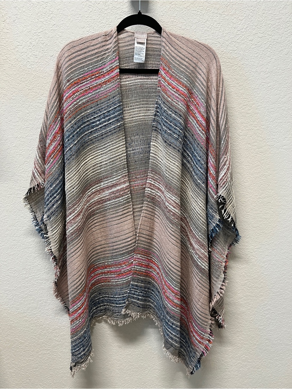 Chico's Multi-Color Metallic Striped Kimono Wrap Poncho One Size - Picture 2 of 13